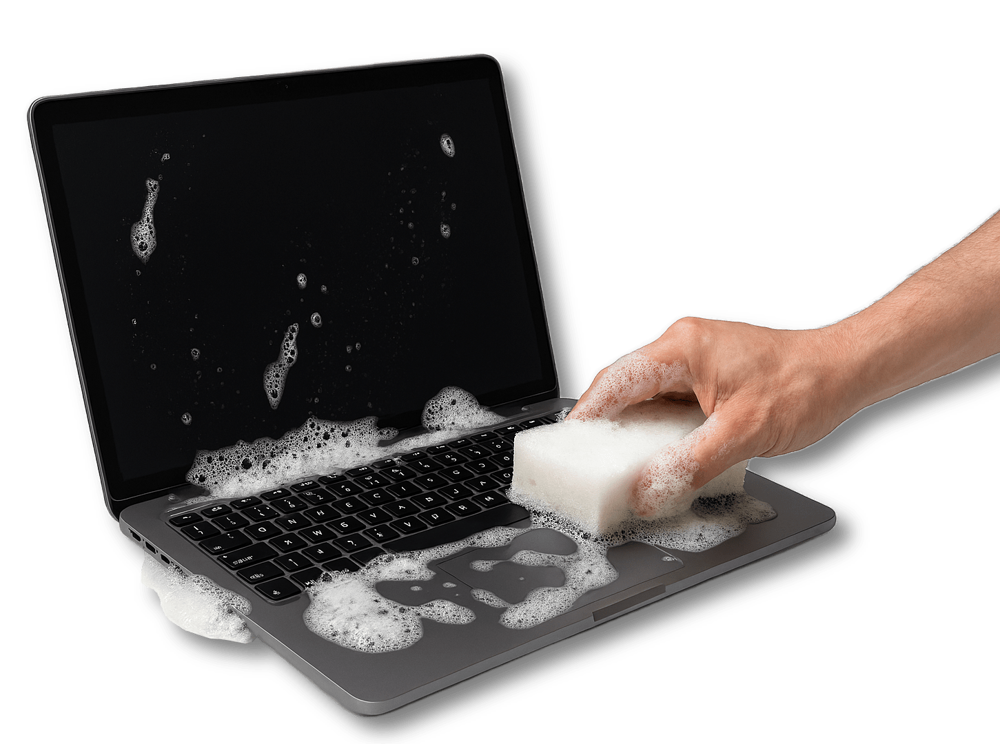 Laptop in sopje transparant